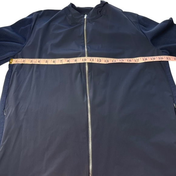THEORY Men’s Large Bellville Navy Blue Panel Zip Up Jacket Sweater Material - Picture 14 of 16